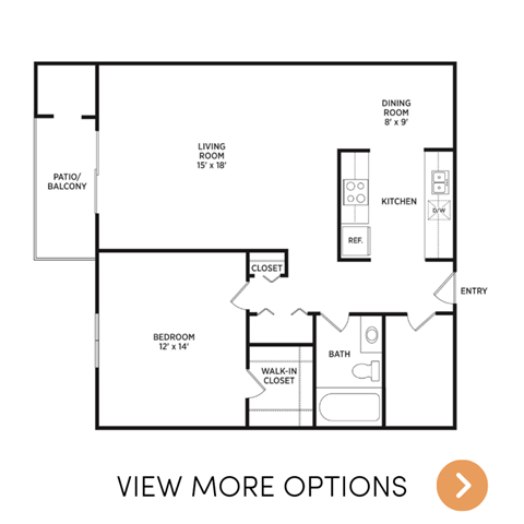 Floor plan for 1 bed, 1 bath, 960 sqft